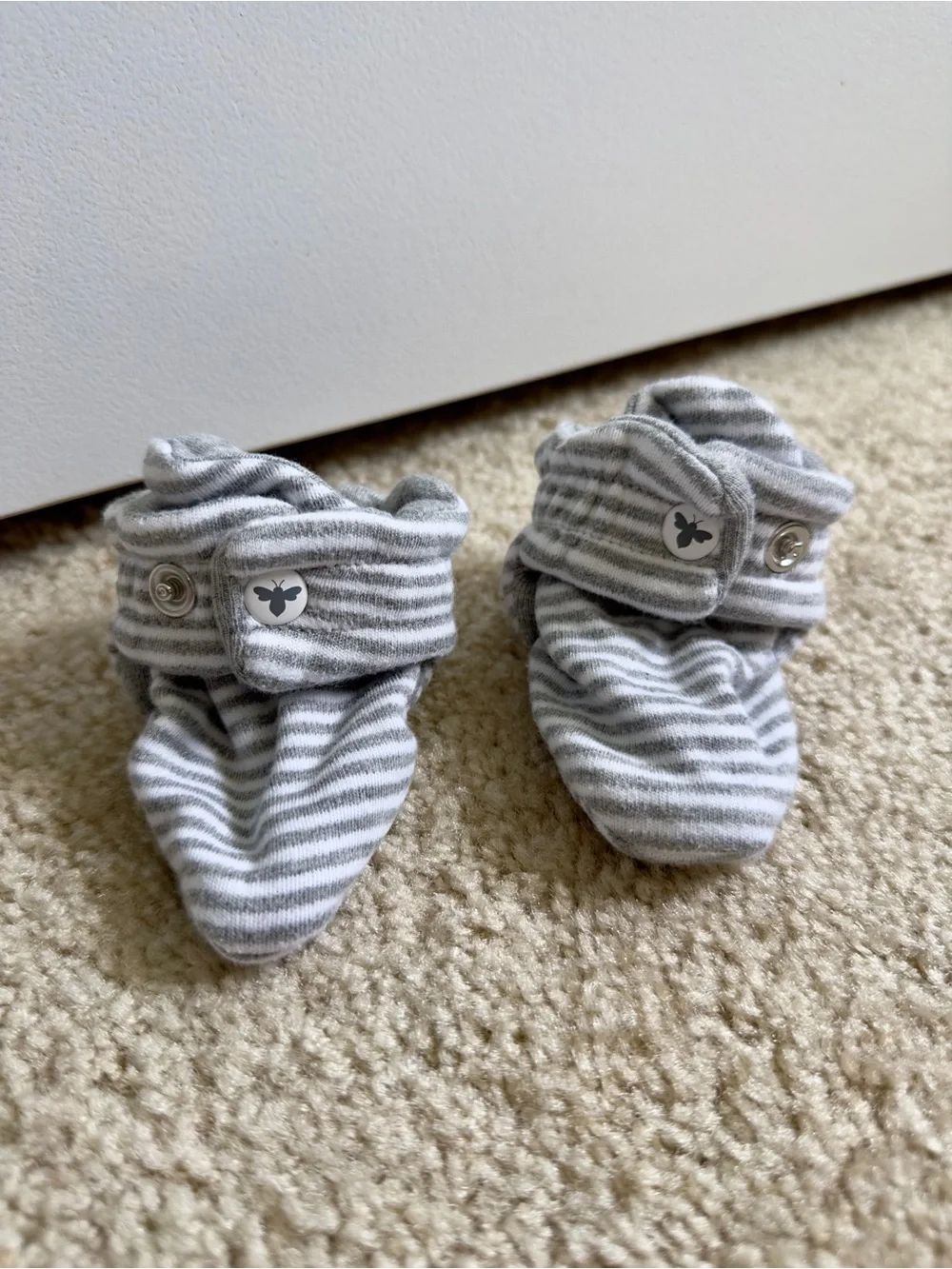 Burt's Bees Baby Gray & White Striped Snap Cuff Booties